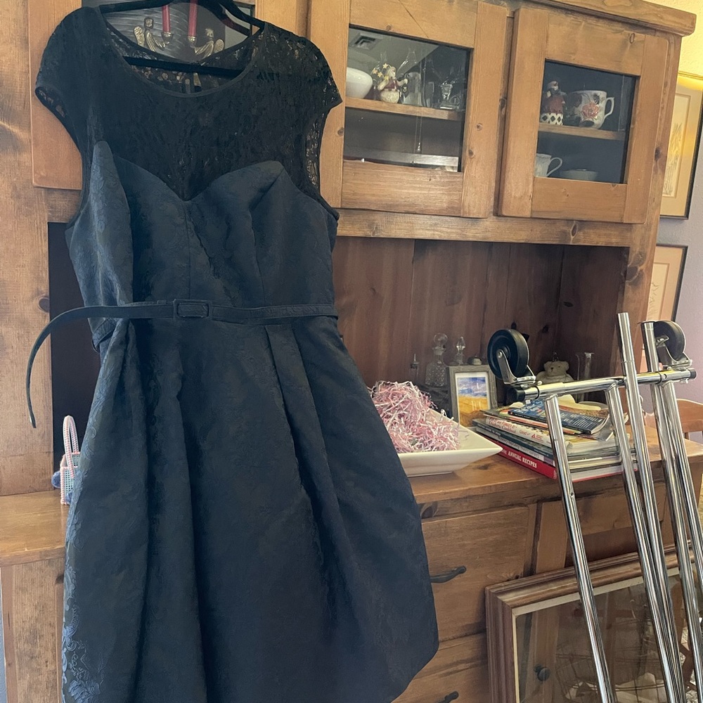 City chic special occasion navy blue and black brocade w/black lace detail